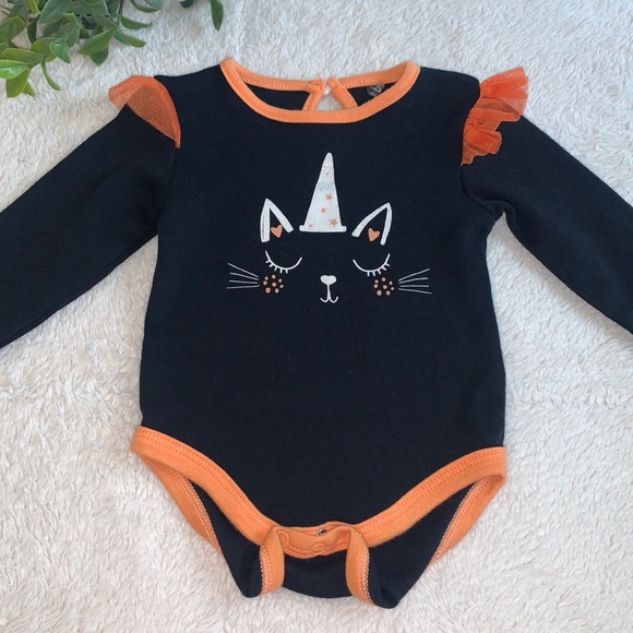 chick pea Other - Chick Pea Black & Orange Unicorn Cat Onesie EUC 3-6M